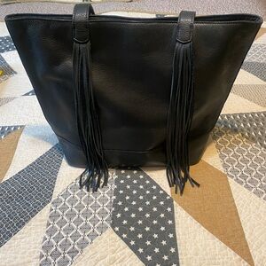 Lucky Brand Black Leather Tote with Fringe